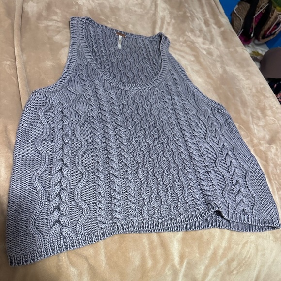 Free People High Tide Cable Tank - chambray Sky Knit Tank Top M - Picture 5 of 6
